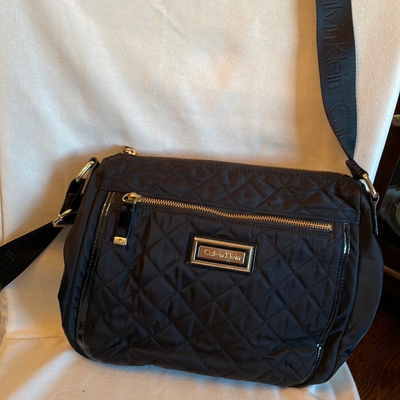 Calvin Klein Quilted Nylon Crossbody Bag with Logo Strap
